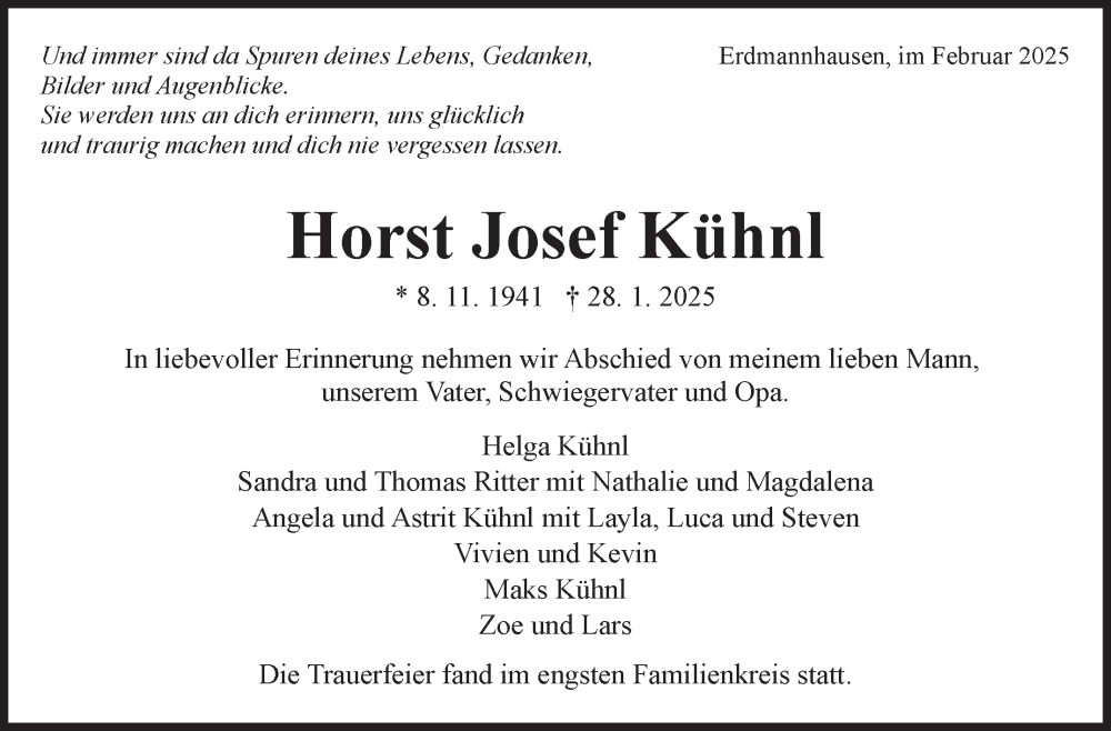  Traueranzeige für Horst Josef Kühnl vom 14.02.2025 aus Marbacher Zeitung