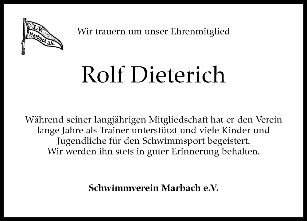  Traueranzeige für Rolf Dieterich vom 27.02.2025 aus Marbacher Zeitung