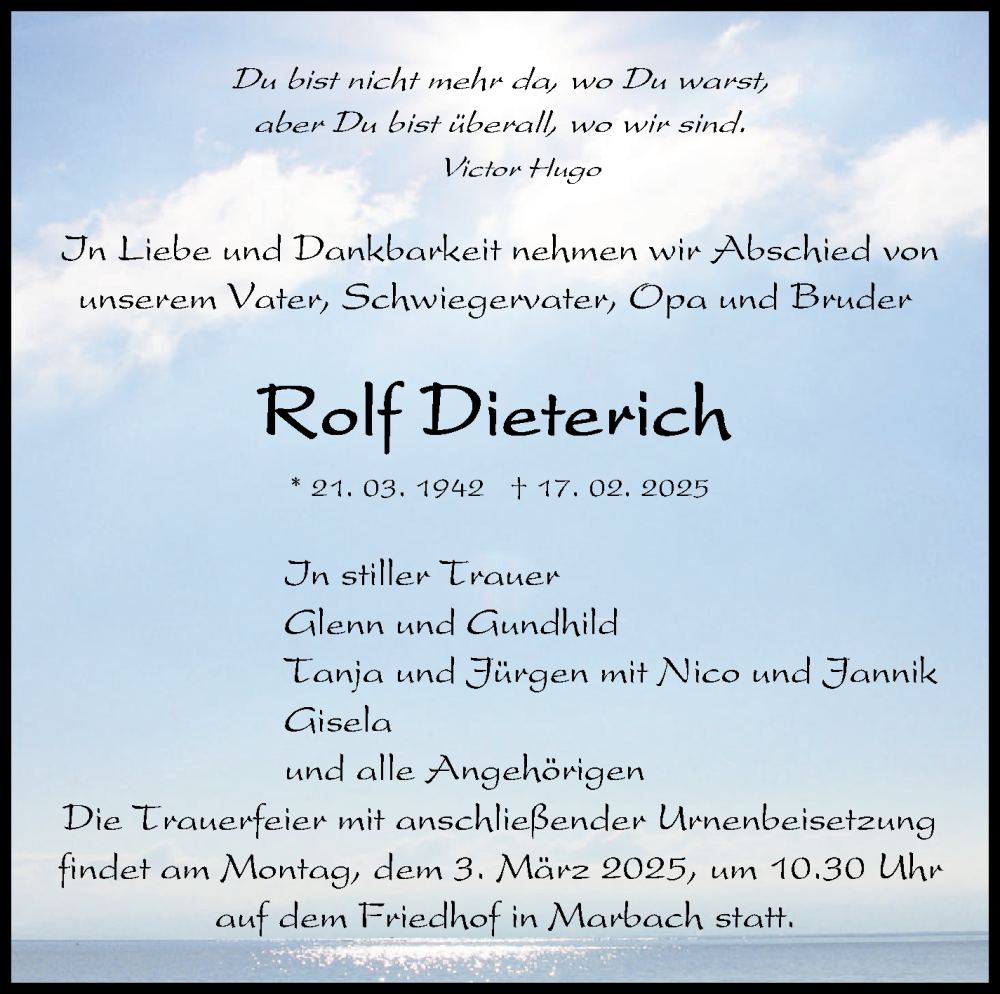  Traueranzeige für Rolf Dieterich vom 24.02.2025 aus Marbacher Zeitung