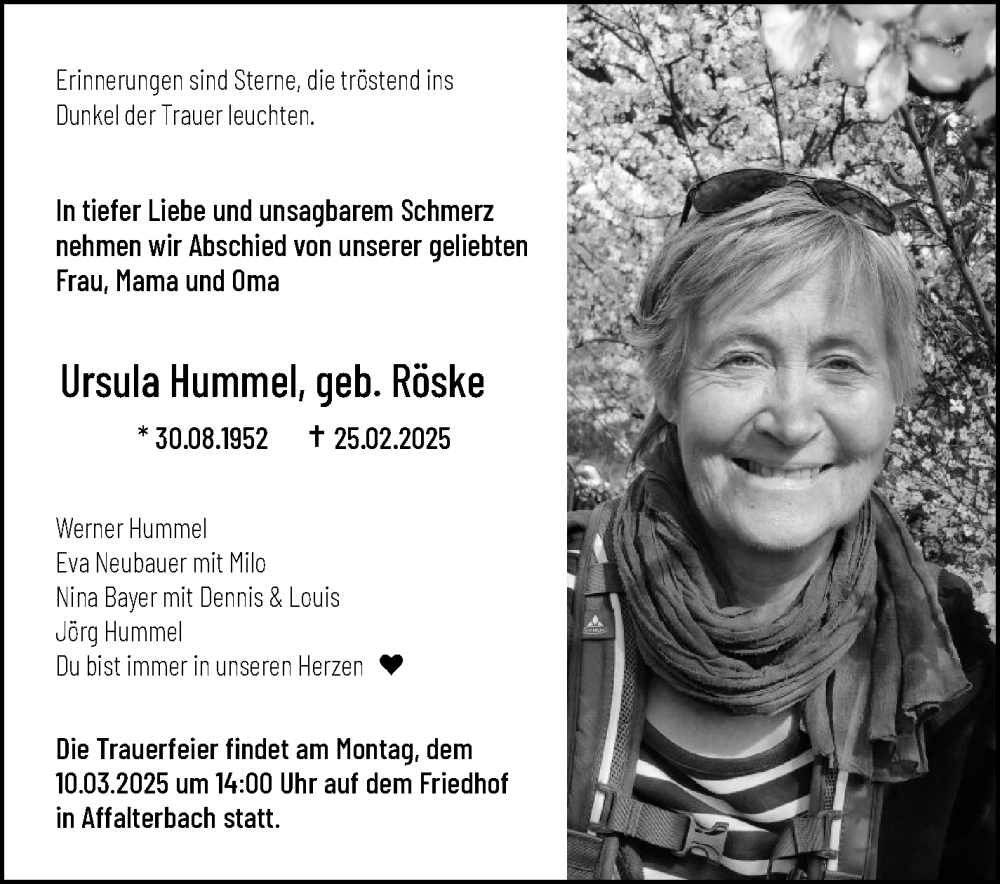  Traueranzeige für Ursula Hummel vom 06.03.2025 aus Marbacher Zeitung