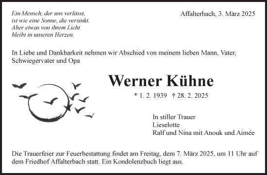 Traueranzeige von Werner Kühne von Marbacher Zeitung