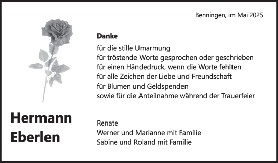 Traueranzeige von Hermann Eberlen von Marbacher Zeitung