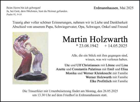 Traueranzeige von Martin Holzwarth von Marbacher Zeitung