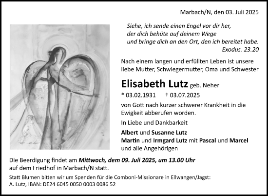 Traueranzeige von Elisabeth Lutz von Marbacher Zeitung