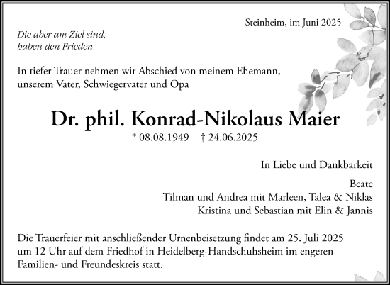 Traueranzeige von Konrad-Nikolaus Maier von Marbacher Zeitung