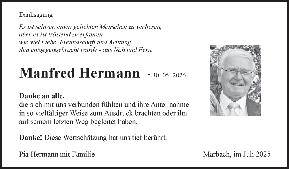 Traueranzeige für Manfred Hermann vom 11.07.2025 aus Marbacher Zeitung