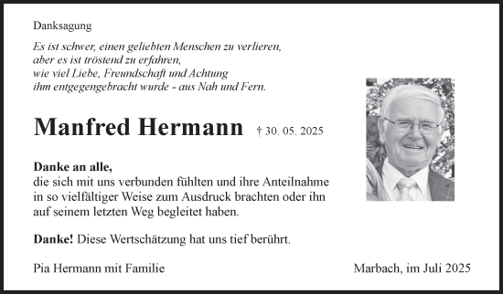 Traueranzeige von Manfred Hermann von Marbacher Zeitung