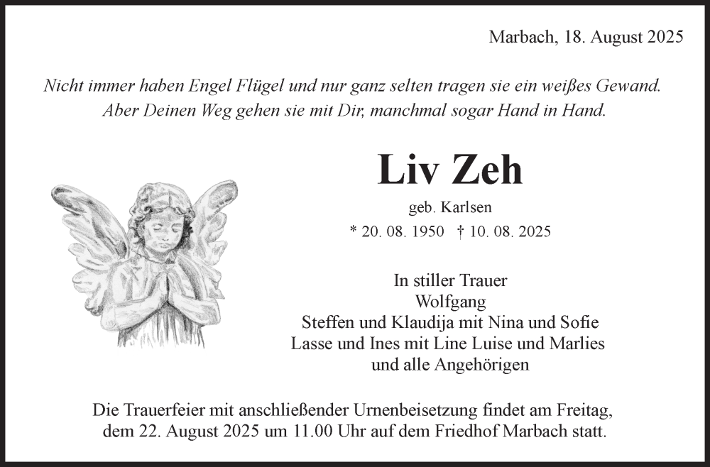  Traueranzeige für Liv Zeh vom 18.08.2025 aus Marbacher Zeitung