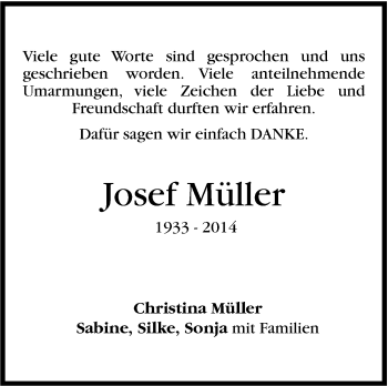 Traueranzeige von Josef Müller von Leonberger Kreiszeitung / Strohgäu Extra