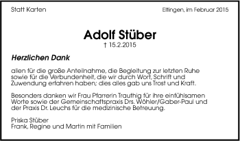 Traueranzeige von Adolf Stüber von Leonberger Kreiszeitung / Strohgäu Extra