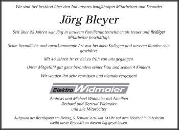 Traueranzeige von Jörg Bleyer von Leonberger Kreiszeitung / Strohgäu Extra