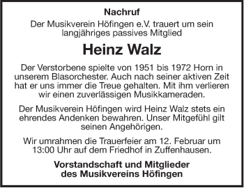 Traueranzeige von Heinz Walz von Leonberger Kreiszeitung / Strohgäu Extra