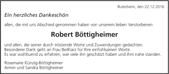 Traueranzeige von Robert Böttigheimer von Leonberger Kreiszeitung / Strohgäu Extra