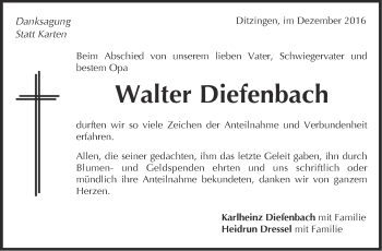 Traueranzeige von Walter Diefenbach von Leonberger Kreiszeitung / Strohgäu Extra