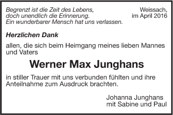 Traueranzeige von Werner Max Junghans von Leonberger Kreiszeitung / Strohgäu Extra