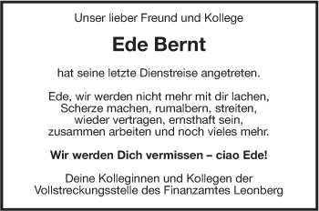 Traueranzeige von Ede Bernt von Leonberger Kreiszeitung