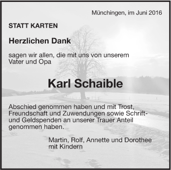 Traueranzeige von Karl Schaible von Leonberger Kreiszeitung / Strohgäu Extra
