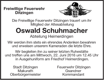 Traueranzeige von Oswald Schuhmacher von Leonberger Kreiszeitung