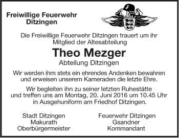 Traueranzeige von Theo Mezger von Leonberger Kreiszeitung / Strohgäu Extra