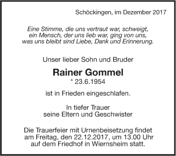 Traueranzeige von Rainer Gommel von Leonberger Kreiszeitung / Strohgäu Extra