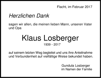 Traueranzeige von Klaus Losberger von Leonberger Kreiszeitung / Strohgäu Extra