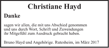 Traueranzeige von Christiane Hayd von Leonberger Kreiszeitung / Strohgäu Extra