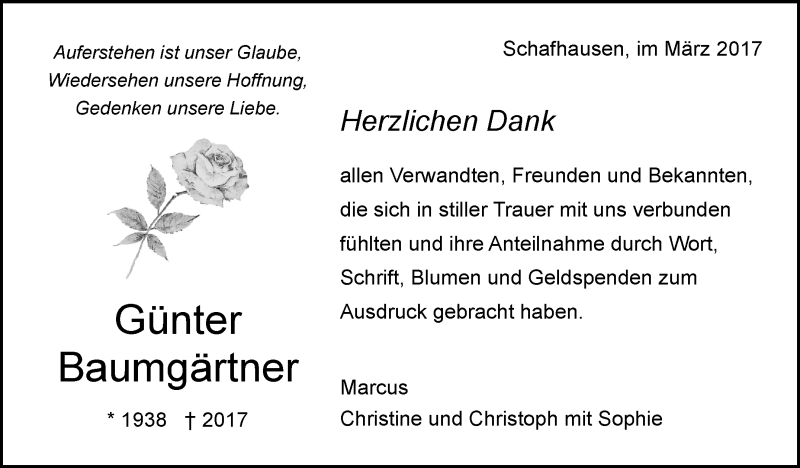  Traueranzeige für Günter Baumgärtner vom 22.03.2017 aus Leonberger Kreiszeitung / Strohgäu Extra