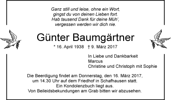 Traueranzeige von Günter Baumgärtner von Leonberger Kreiszeitung / Strohgäu Extra