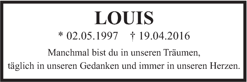  Traueranzeige für Louis Hasenmaier vom 19.04.2017 aus Leonberger Kreiszeitung / Strohgäu Extra