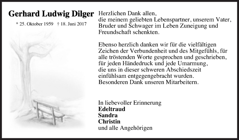  Traueranzeige für Gerhard Ludwig Dilger vom 07.07.2017 aus Leonberger Kreiszeitung / Strohgäu Extra