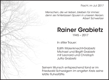 Traueranzeige von Rainer Grabietz von Leonberger Kreiszeitung / Strohgäu Extra
