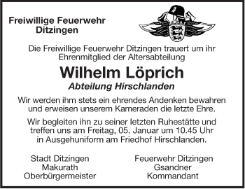 Traueranzeige von Wilhelm Löprich von Leonberger Kreiszeitung / Strohgäu Extra