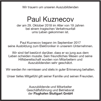 Traueranzeige von Paul Kuznecov von Leonberger Kreiszeitung / Strohgäu Extra