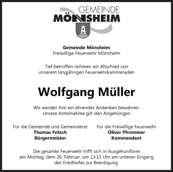 Traueranzeige von Wolfgang Müller von Leonberger Kreiszeitung / Strohgäu Extra