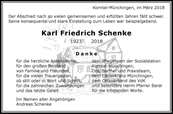 Traueranzeige von Karl Friedrich Schenke von Leonberger Kreiszeitung / Strohgäu Extra