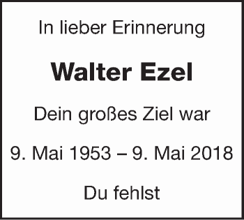 Traueranzeige von Walter Ezel von Leonberger Kreiszeitung / Strohgäu Extra