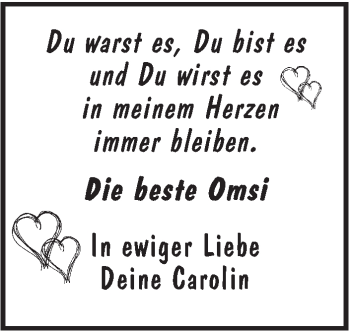 Traueranzeige von Die beste Omsi  von Leonberger Kreiszeitung / Strohgäu Extra