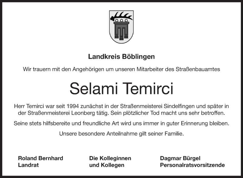  Traueranzeige für Selami Temirci vom 04.01.2019 aus Leonberger Kreiszeitung / Strohgäu Extra