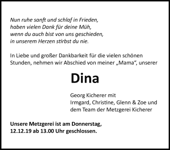 Traueranzeige von Dina  von Leonberger Kreiszeitung / Strohgäu Extra