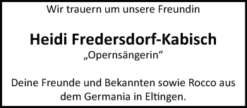 Traueranzeige von Heidi Fredersdorf-Kabisch von Leonberger Kreiszeitung / Strohgäu Extra