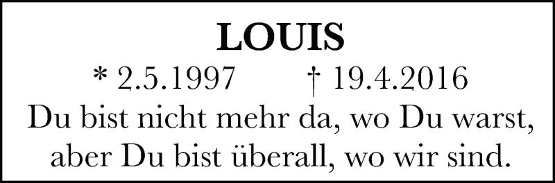  Traueranzeige für Louis Hasenmaier vom 18.04.2020 aus Leonberger Kreiszeitung / Strohgäu Extra