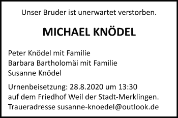 Traueranzeige von Michael Knödel von Leonberger Kreiszeitung / Strohgäu Extra