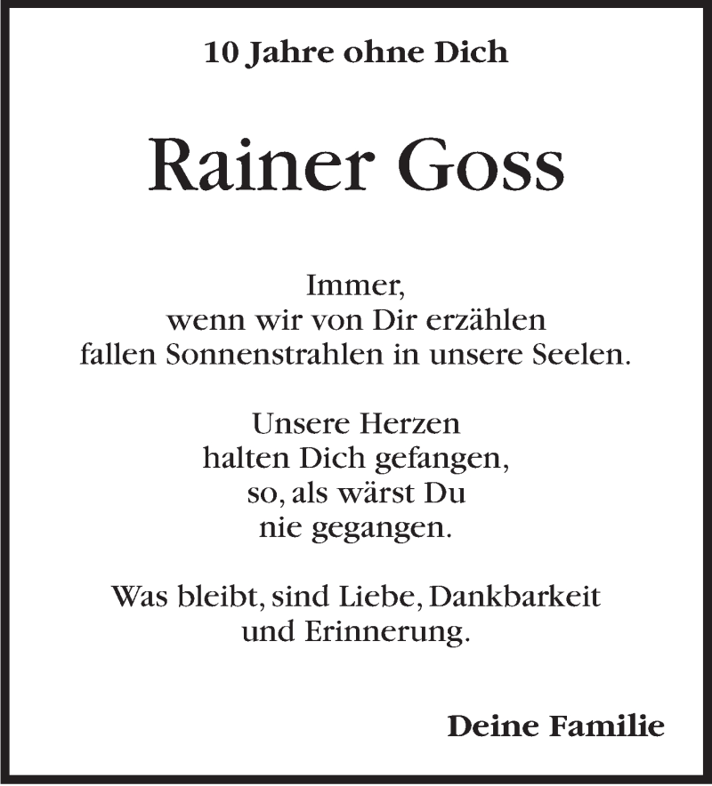  Traueranzeige für Rainer Goss vom 12.02.2021 aus Leonberger Kreiszeitung / Strohgäu Extra