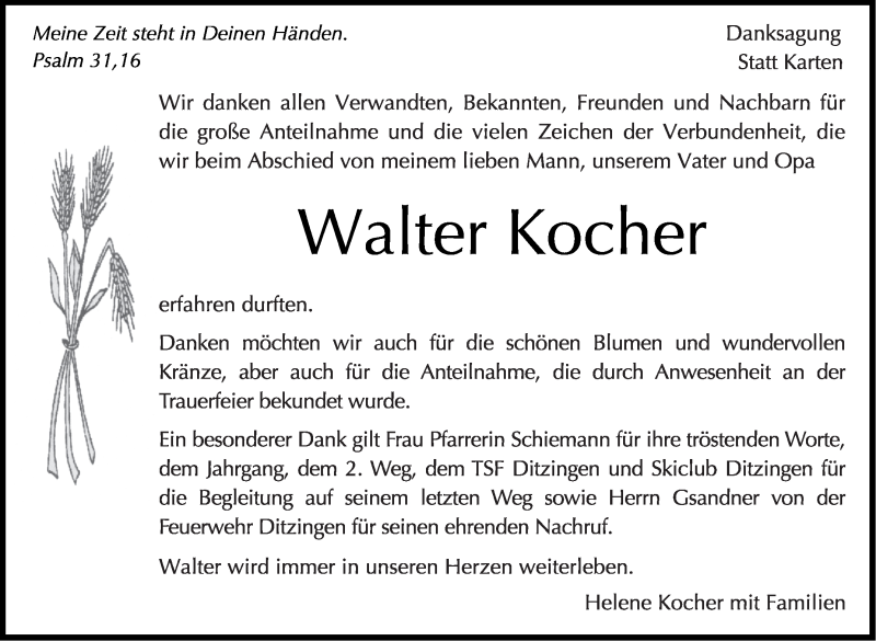  Traueranzeige für Walter Kocher vom 29.07.2021 aus Leonberger Kreiszeitung / Strohgäu Extra