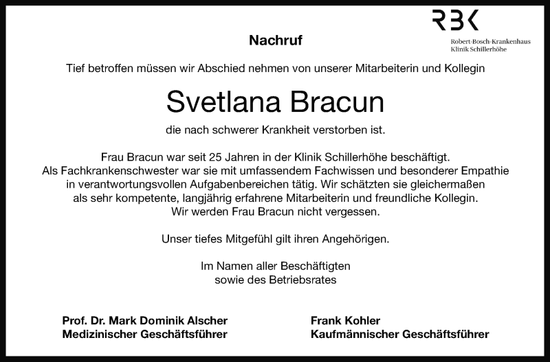  Traueranzeige für Svetlana Bracun vom 11.09.2021 aus Leonberger Kreiszeitung / Strohgäu Extra