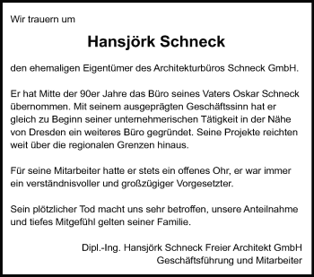 Traueranzeige von Hansjörk Schneck von Leonberger Kreiszeitung / Strohgäu Extra
