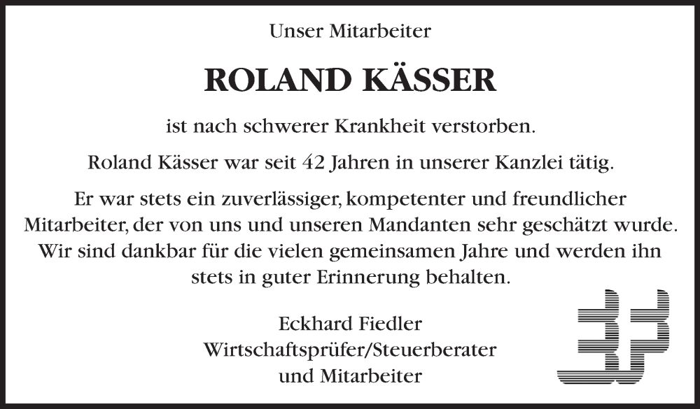 Traueranzeige für Roland Kässer vom 26.11.2022 aus Leonberger Kreiszeitung / Strohgäu Extra