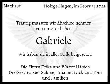 Traueranzeige von Gabriele  von Leonberger Kreiszeitung / Strohgäu Extra