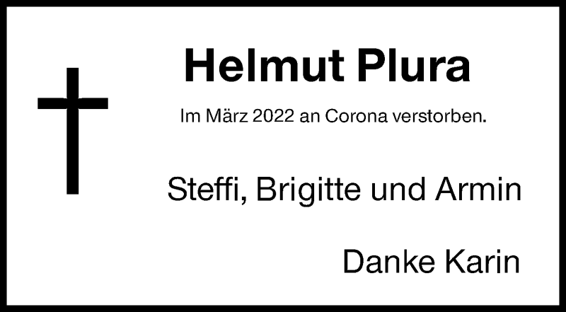  Traueranzeige für Helmut Plura vom 12.03.2022 aus Leonberger Kreiszeitung / Strohgäu Extra