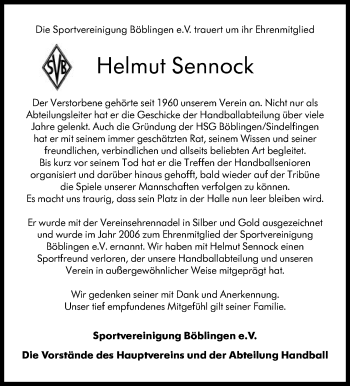 Traueranzeige von Helmut Sennock von Leonberger Kreiszeitung / Strohgäu Extra